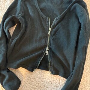 Black Zip-Up Cropped Sweater